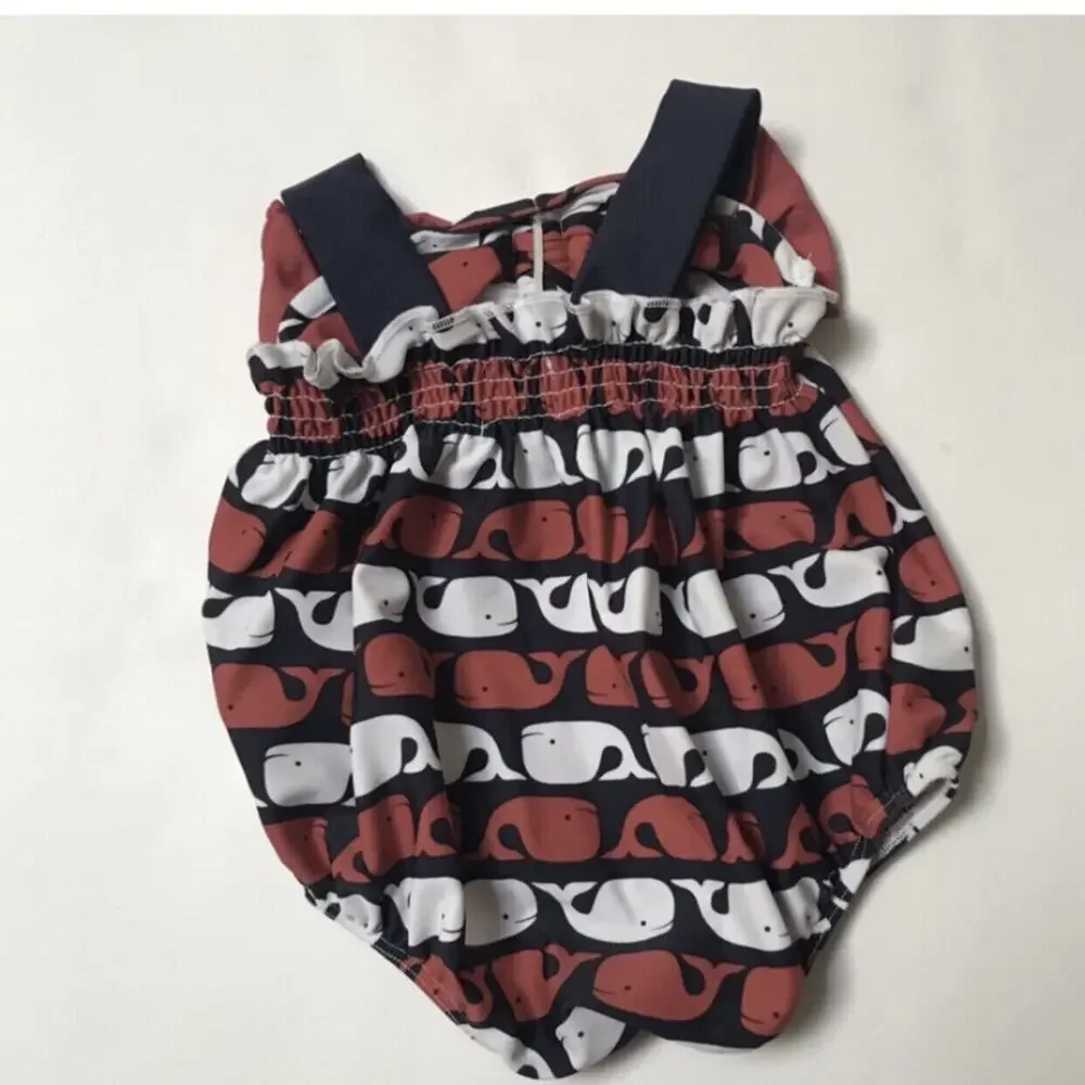 Mud Pie Whale Print Bow Swim Suit Size 0-6m